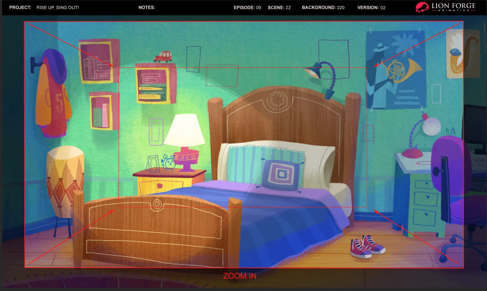 A warm painted children’s bedroom background.