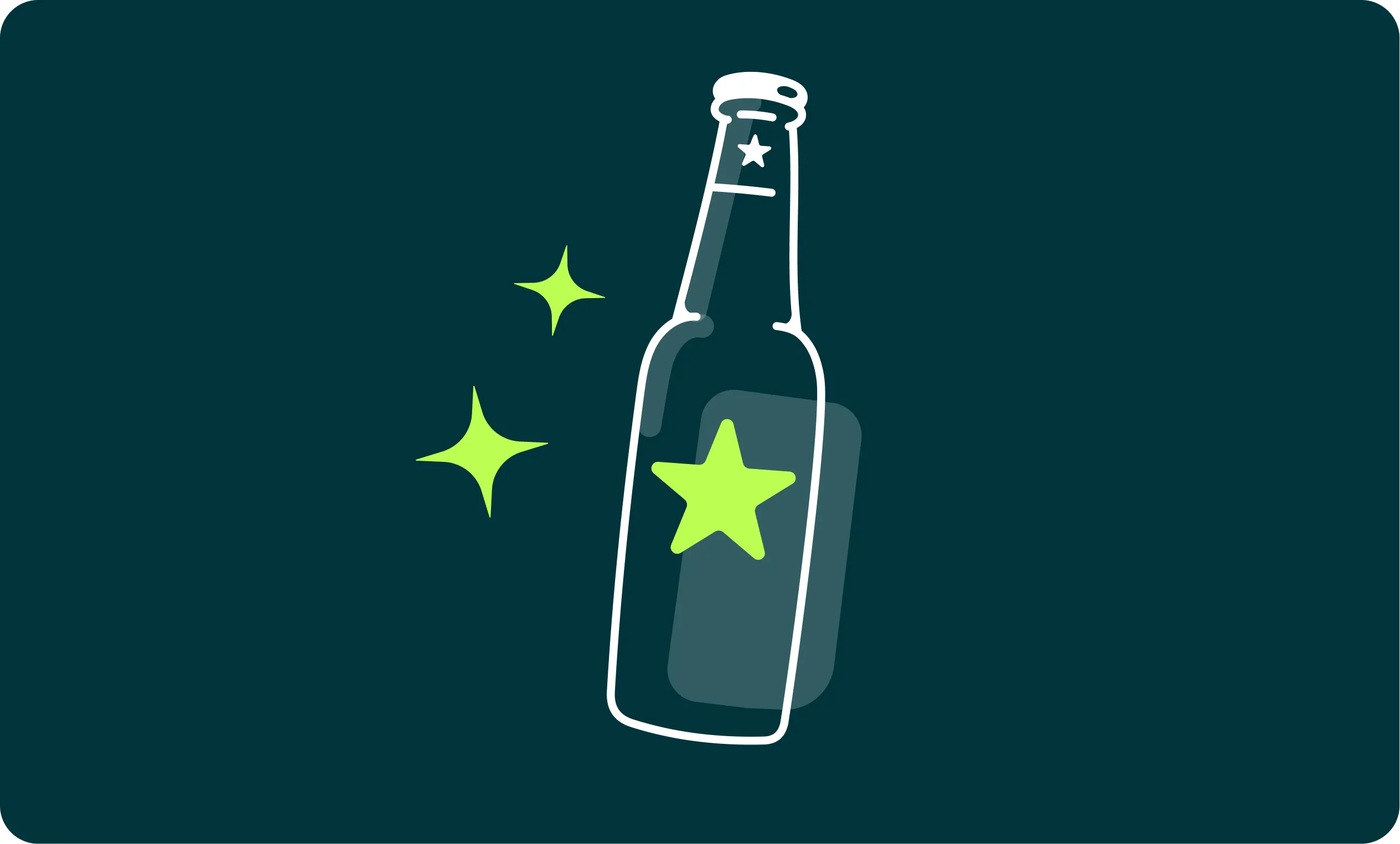 Playful Eazle bottle and star illustration on a dark teal background.