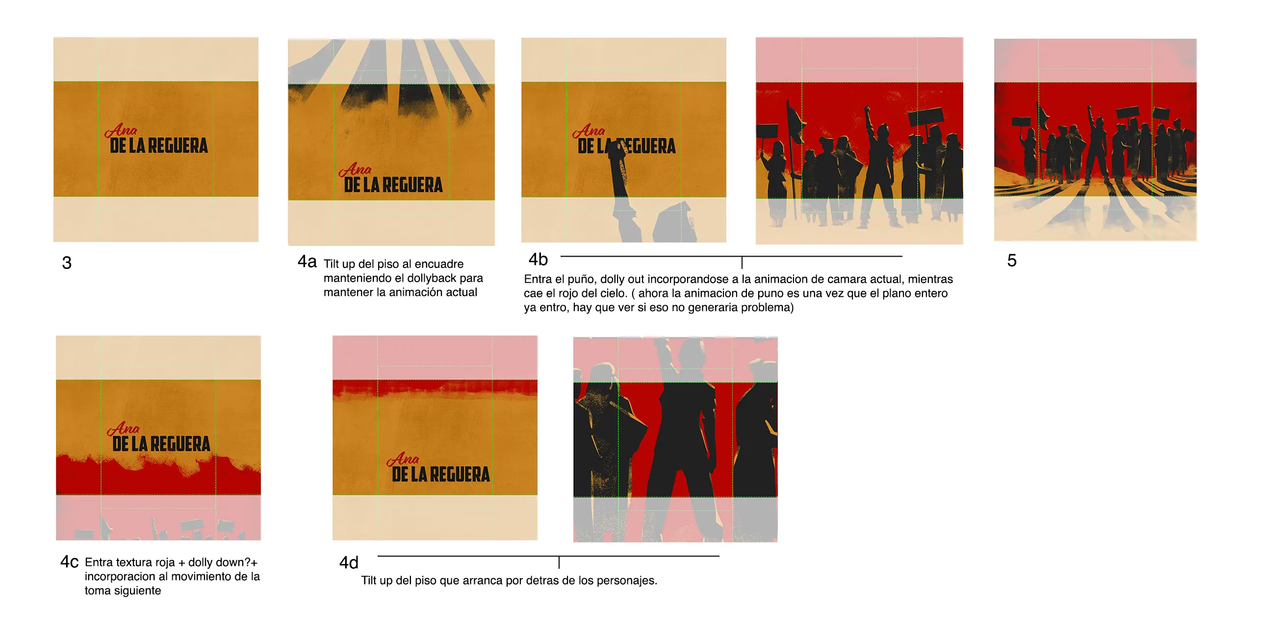 Audible sequence boards explore city silhouettes, yellow light, and red crowds, with production notes.