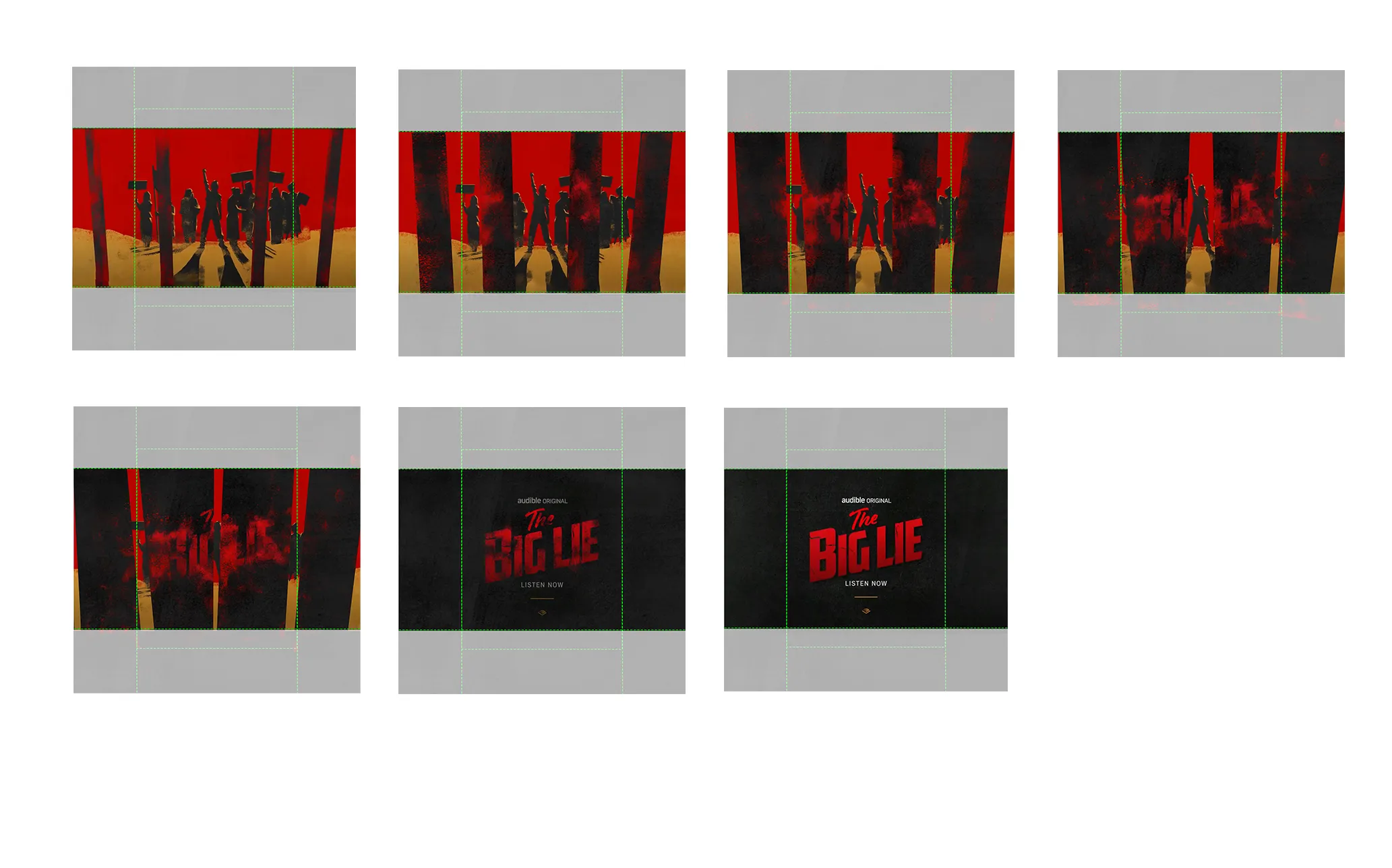 A strip of Audible frames showing figures illuminated by yellow light.
