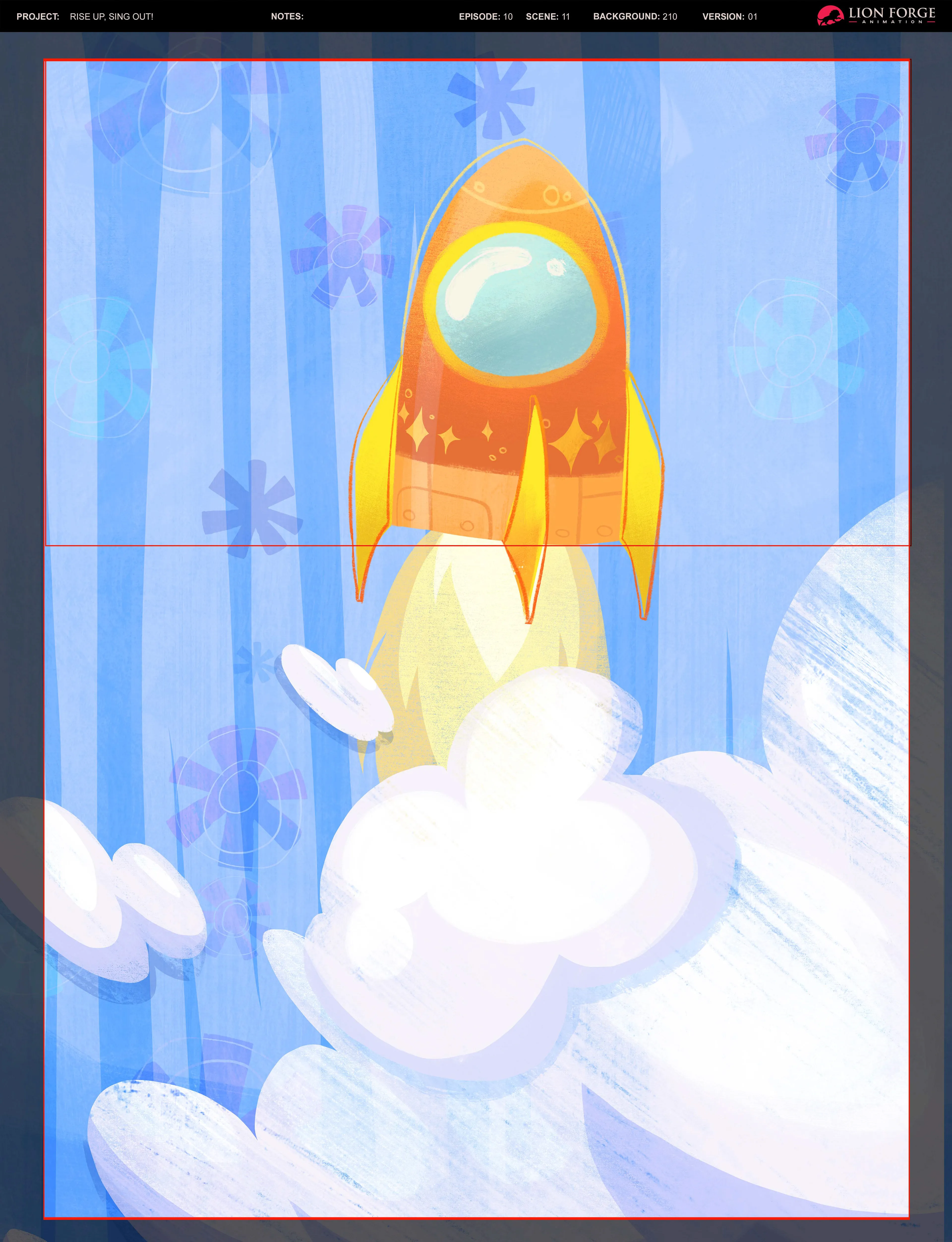 A child imagined as a bright yellow rocket rising through blue clouds.