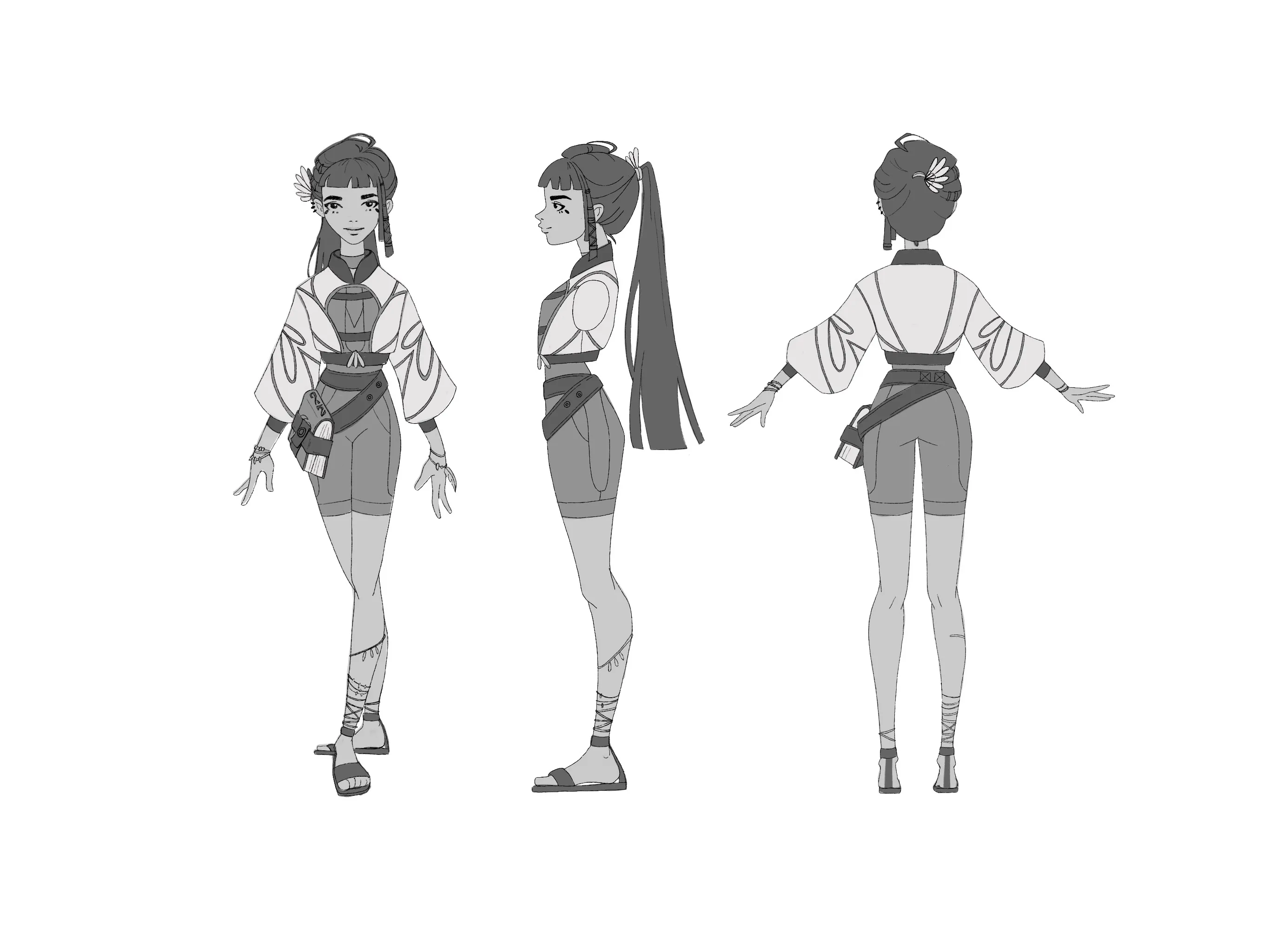 A lineup of stylized women in contrasting silhouettes.